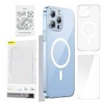 Phone case Baseus Magnetic Crystal Clear for iPhone 13 Pro Max (transparent) with all-tempered-glass screen protector and cleaning kit