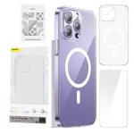 Phone case Baseus Magnetic Crystal Clear for iPhone 14 Pro Max (transparent) with all-tempered-glass screen protector and cleaning kit