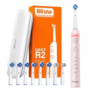 Rotary toothbrush with tips set and travel case Bitvae R2 (pink)