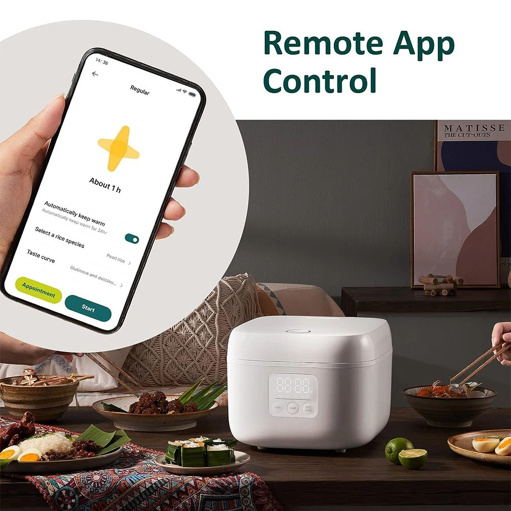 JOYAMI Smart Rice Cooker, 4L 8 Cups Non-Stick Coating Pot, Keep Warm, Preset Mode, LED Display, App Control - White