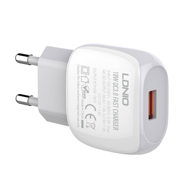 Nástěnná nabíječka LDNIO A1306Q 18 W + kabel USB-C distributor