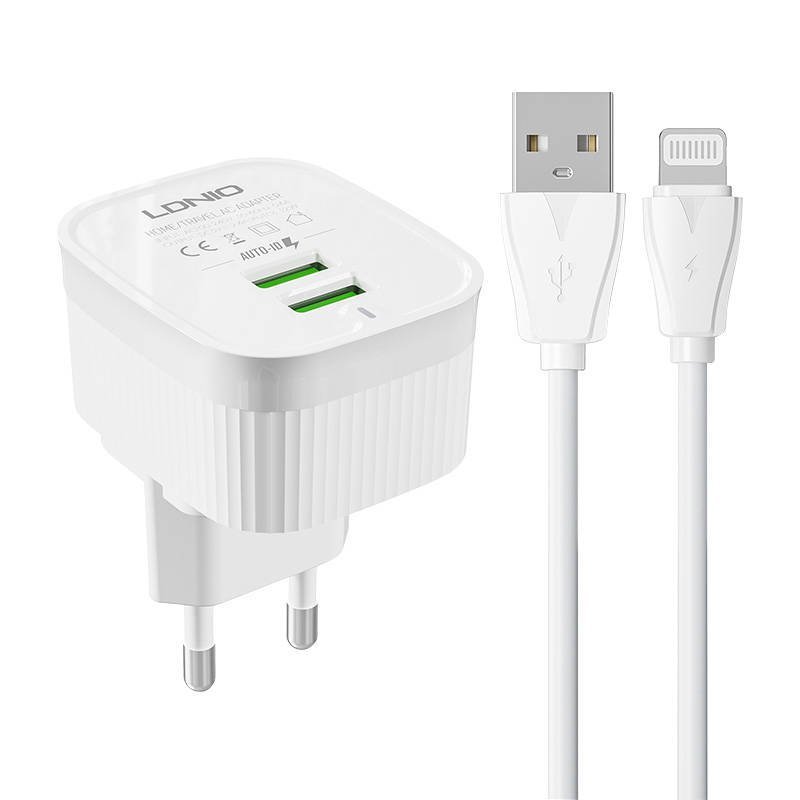 Nástěnná nabíječka LDNIO A201 2USB + kabel Lightning