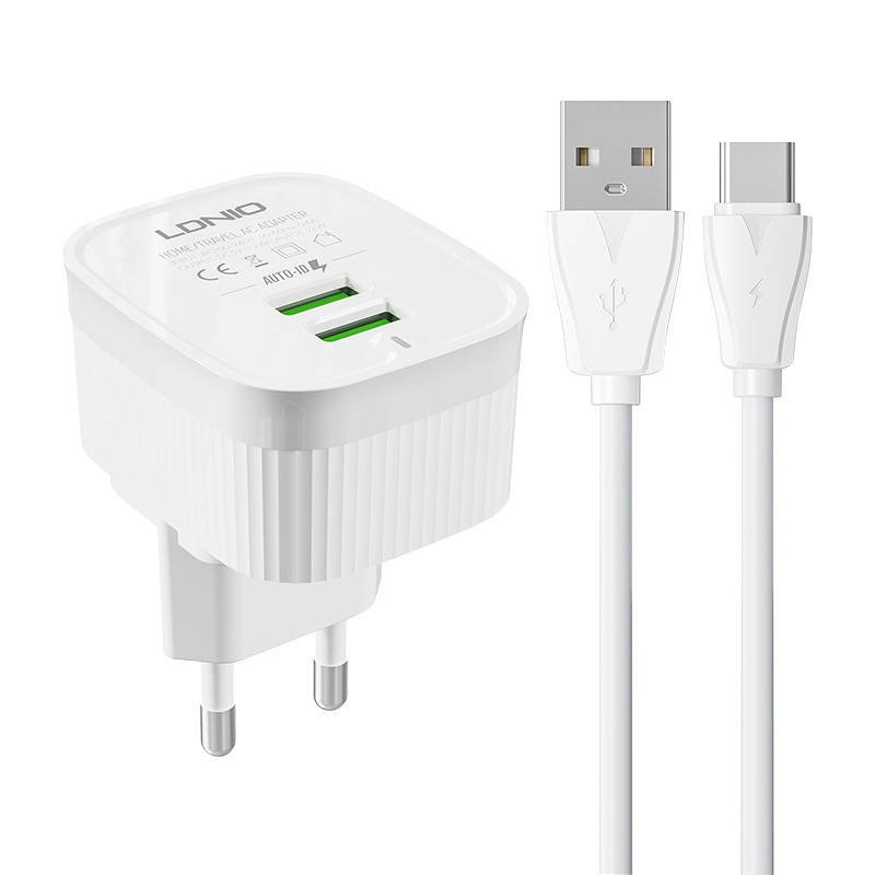 Nástěnná nabíječka LDNIO A201 2USB + kabel USB-C