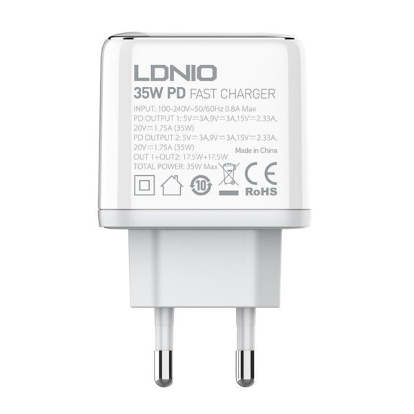 Nástěnná nabíječka LDNIO A2528C 2USB-C 35W + kabel USB-C - USB-C distributor