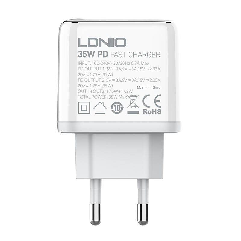 Nástěnná nabíječka LDNIO A2528C 2USB-C 35W + kabel USB-C - USB-C distributor