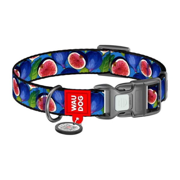 Nylon dog collar with QR code Waudog "Fig" size S cena