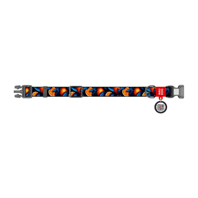 Nylon dog collar with QR code Waudog "Oranges" size S distributor