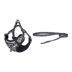 Cat set Dogness harness and leash (Black and white)