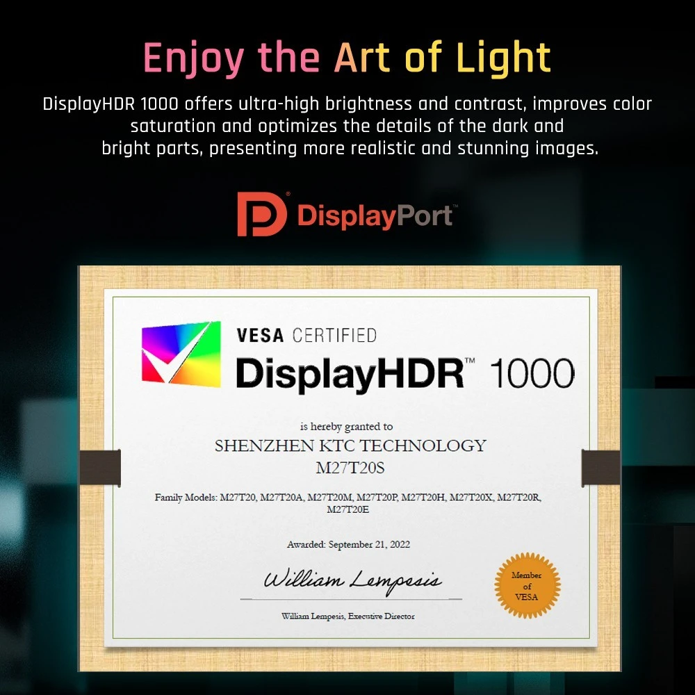 Refurbished KTC M27T20 Gaming Monitor 27 inch 2560x1440 QHD 165Hz Mini LED HVA 3ms Response Time HDMI2.0 DP1.4 Type-C USB KVM