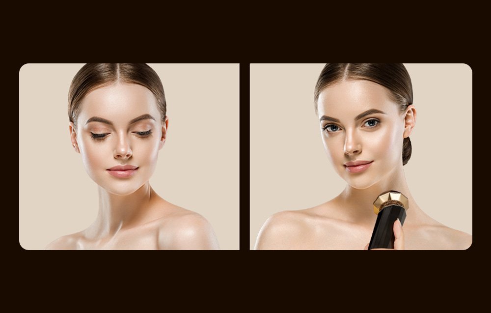 žena používajúca zdvíhací masážny prístroj